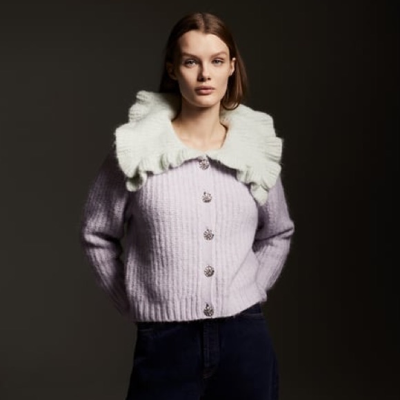 LAST 1!🔥ZARA COMBINATION BIB COLLAR KNIT CARDIGAN - Picture 13 of 16